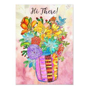 Whimsical Flowers In A Vase Greeting Card Front View