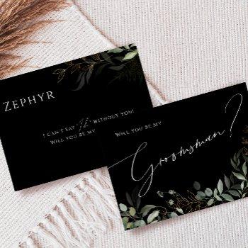 whimsical greenery black and gold | groomsman card