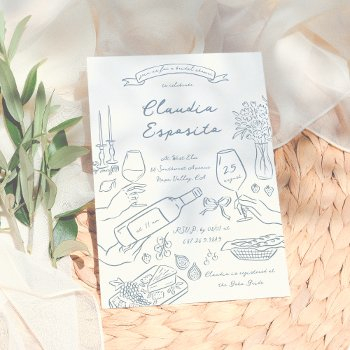 whimsical hand drawn bridal shower illustrated invitation
