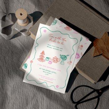 whimsical hand drawn tea party bridal shower invitation