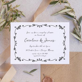 whimsical hand illustrated couples bridal shower invitation