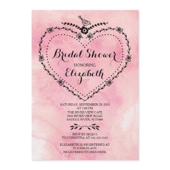 whimsical heart pink watercolor bridal shower invitation