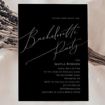 whimsical minimal script black bachelorette party invitation