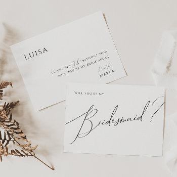 whimsical minimal script bridesmaid proposal card