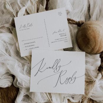 whimsical minimalist script wedding rsvp postcard