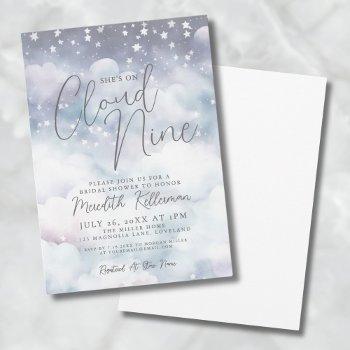 whimsical pastel she's on cloud nine bridal shower invitation