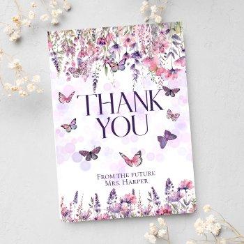 whimsical pink purple butterflies & wildflowers thank you card