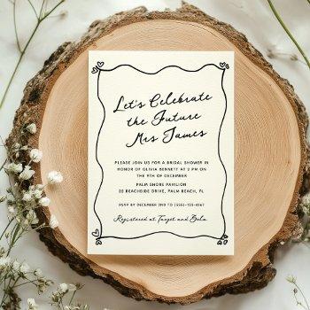 whimsical quirky hand drawn bridal shower invitation