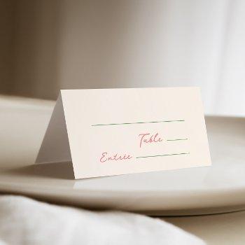 whimsical quirky handwritten green pink place card