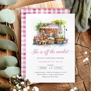 whimsical she's fresh off the market bridal shower invitation