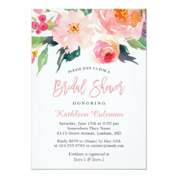 Whimsical Watercolor Floral Modern Bridal Shower Invitation Front View