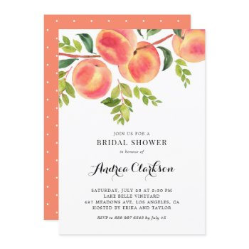 whimsical watercolor peaches summer bridal shower invitation