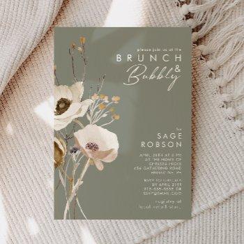 whimsical wildflower sage green brunch and bubbly invitation