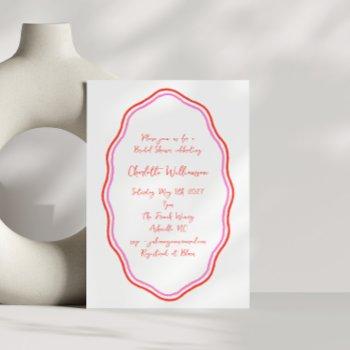 whimsy script red scribble border bridal shower invitation