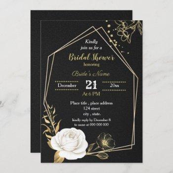white and gold floral black bridal shower  invitat invitation