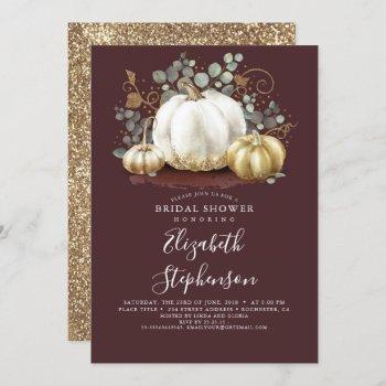 white and gold pumpkins fall bridal shower invitation
