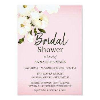 *~* White Beach Roses Bridal Pink Shower Invitation Front View