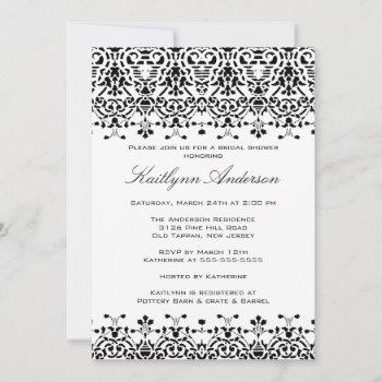 white & black damask bridal shower invitation