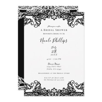 white & black lace elegant chic bridal shower   invitation