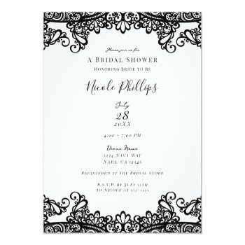 White & Black Lace Elegant Chic Bridal Shower Invitation Front View
