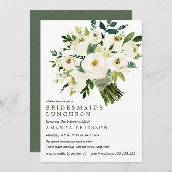 white bloom | bouquet bridesmaids luncheon wedding invitation