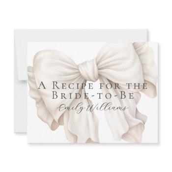 white bow bridal shower recipe card