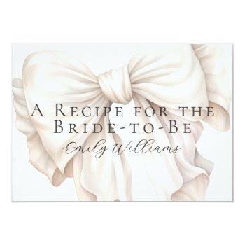 White Bow Bridal Shower Recipe Card Front View