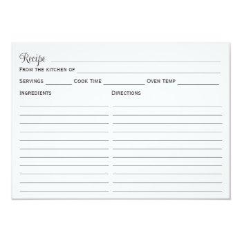 White Bow Bridal Shower Recipe Card Front View