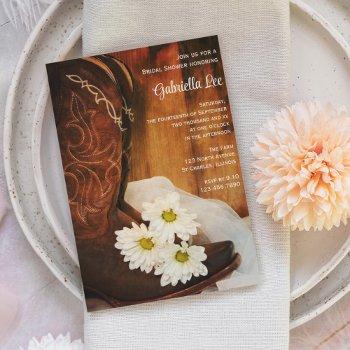 white daisies cowboy boots western bridal shower invitation
