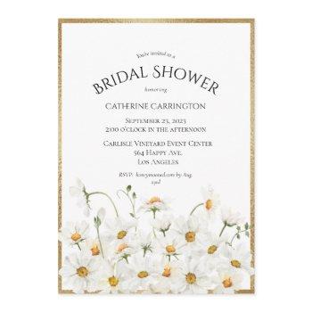 white daisies gold floral watercolor bridal shower invitation