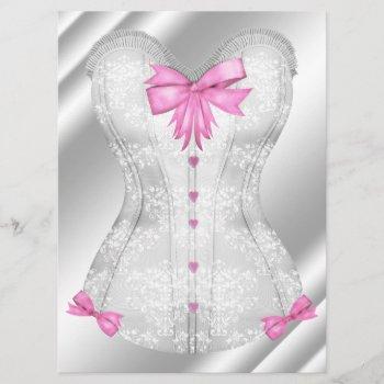 white damask pink bows corset lingerie shower invitation