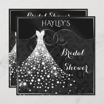 white diamonds gown black silver bridal shower invitation