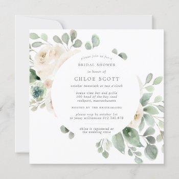white floral botanical square bridal shower invita invitation