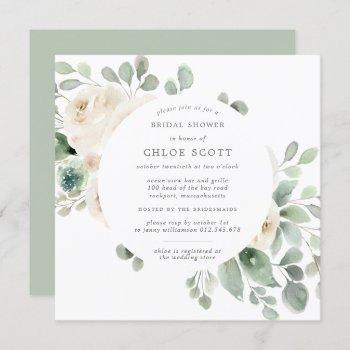 white floral botanical square bridal shower invitation