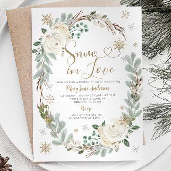 white floral snow in love winter bridal shower invitation