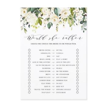 white floral would she rather bridal shower game enclosure card