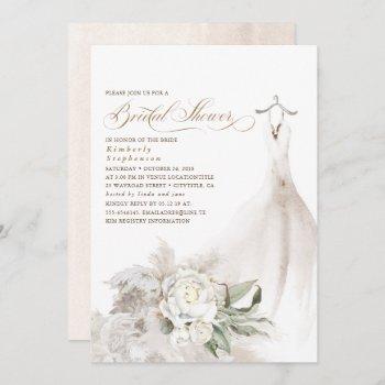 white flowers pampas grass greenery bridal shower invitation