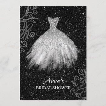 *~* white glitter bridal gown bridal dress shower invitation