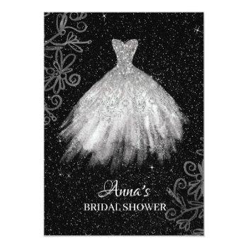 *~* White Glitter Bridal Gown Bridal Dress Shower Invitation Front View