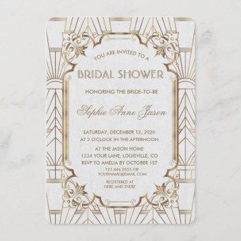white gold great gatsby art deco bridal shower invitation
