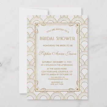 white great art deco gold bridal shower invitation