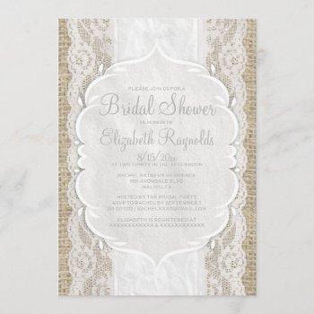 white linen burlap lace bridal shower invitations