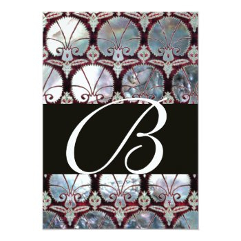 White Mother Of Pearl Damask Carnations Monogram Invitation Front View