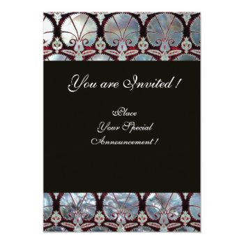 White Mother Of Pearl Damask Carnations Monogram Invitation Front View