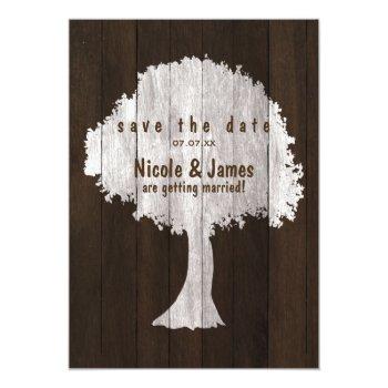 White Oak Tree Wood Rustic Save The Date Postcard Front View