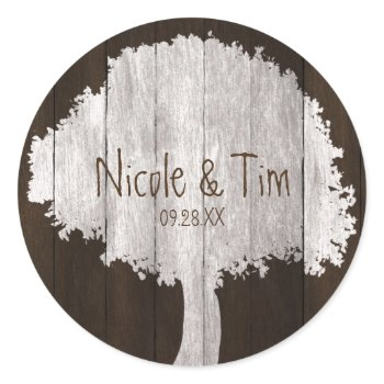 white oak tree & wood rustic wedding favor sticker