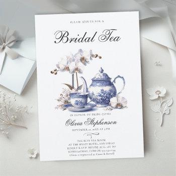  white orchids hampton toile bridal tea shower invitation