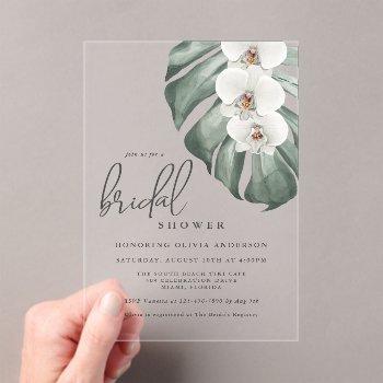 white orchids tropical paradise bridal shower acrylic invitations
