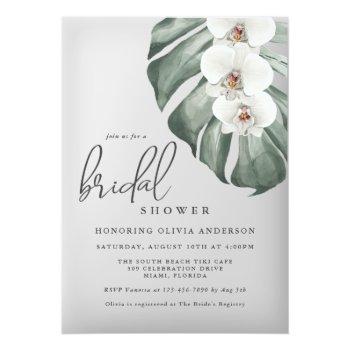 White Orchids Tropical Paradise Bridal Shower Acrylic Invitations Front View