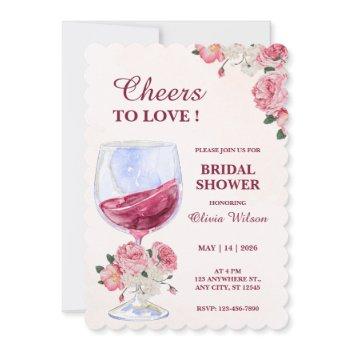 white pink floral & wine watercolor bridal shower invitation